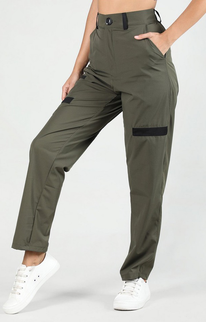 Women's Olive Green Solid Nylon Cargo