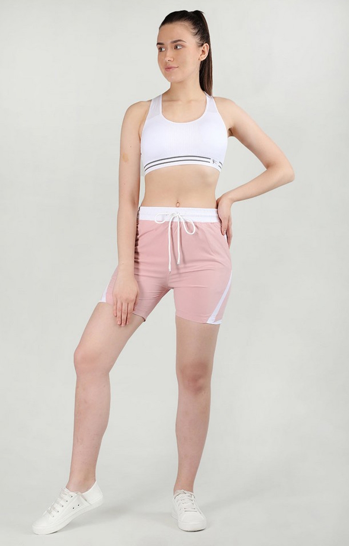 Women's Pink Solid Nylon Activewear Shorts