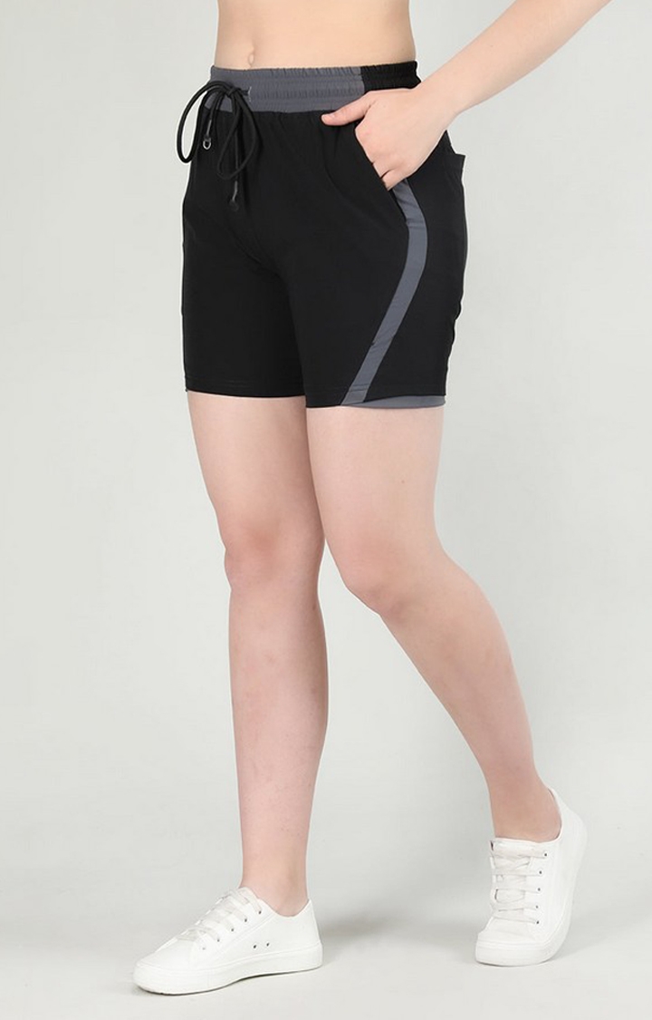 Women's Black Solid Nylon Activewear Shorts