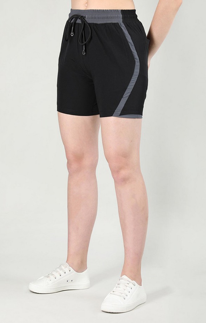 Women's Black Solid Nylon Activewear Shorts