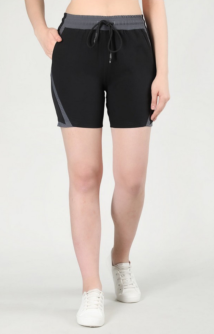 CHKOKKO | Women's Black Solid Nylon Activewear Shorts