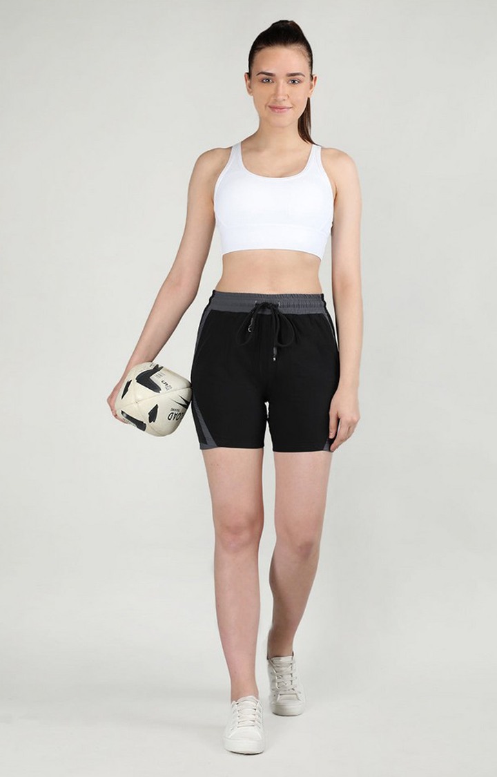 Women's Black Solid Nylon Activewear Shorts