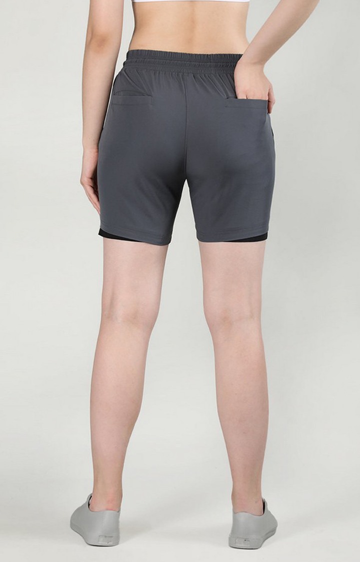 Women's Dark Grey Solid Nylon Activewear Shorts