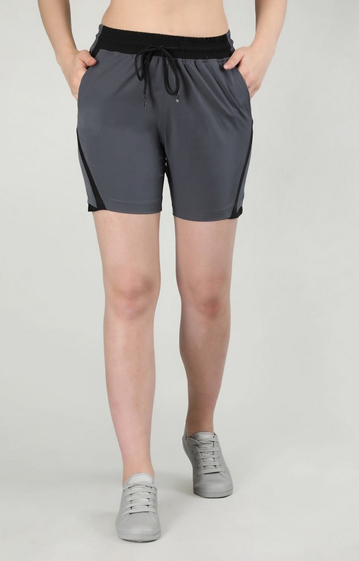 CHKOKKO | Women's Dark Grey Solid Nylon Activewear Shorts
