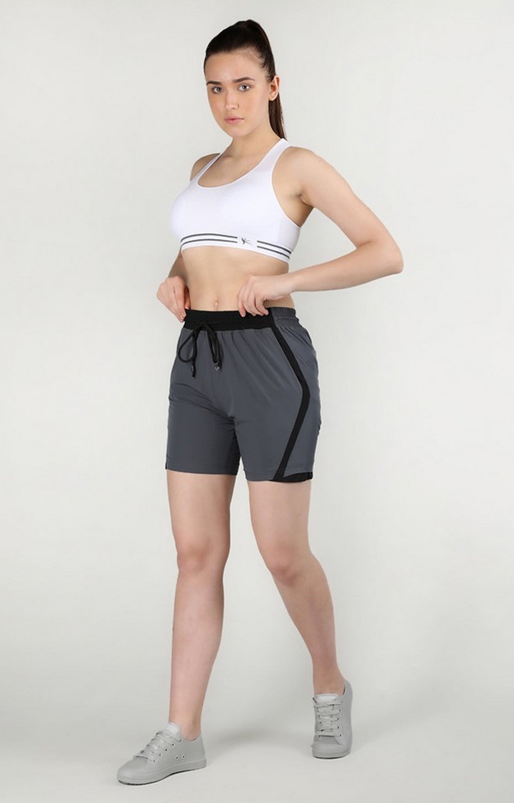 Women's Dark Grey Solid Nylon Activewear Shorts