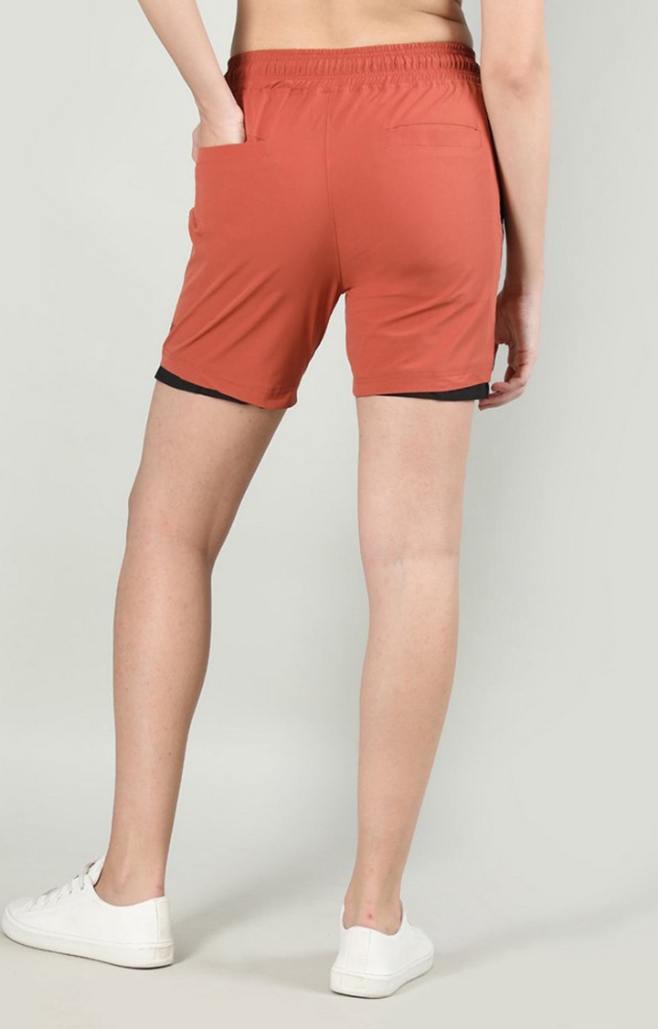 Women's Rust Orange Solid Nylon Activewear Shorts