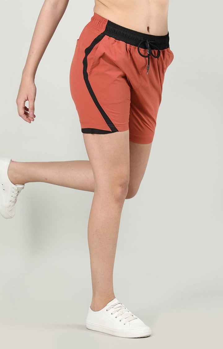 Women's Rust Orange Solid Nylon Activewear Shorts