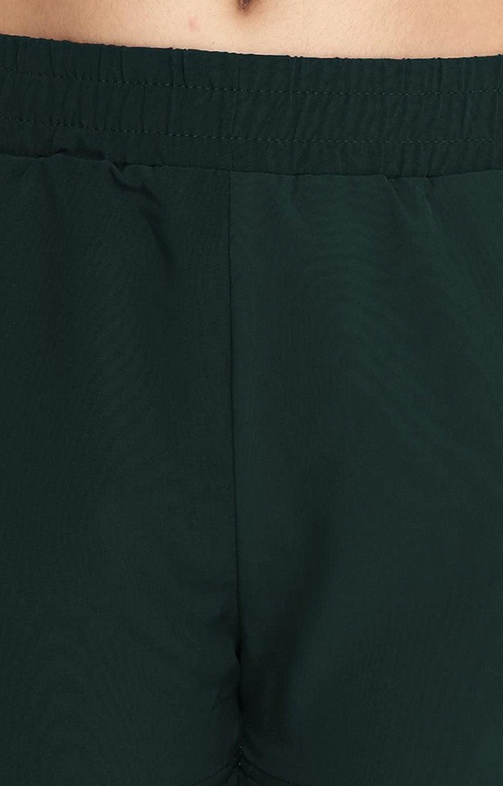 Women's Bottle Green & Black Solid Polyester Activewear Shorts