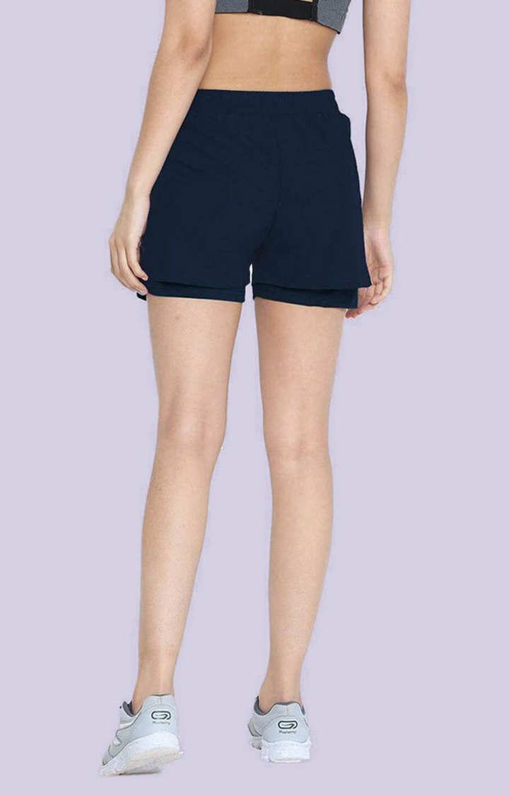 Women's Navy Blue Solid Polyester Activewear Shorts