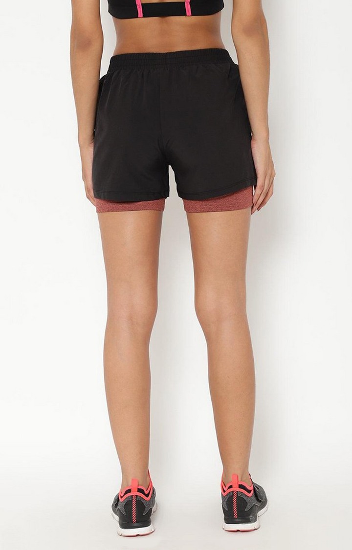 Women's Black & Rust Solid Polyester Activewear Shorts