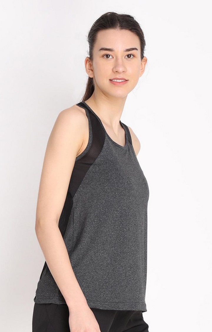 Women's Grey Melange Textured Polyester Tank Top