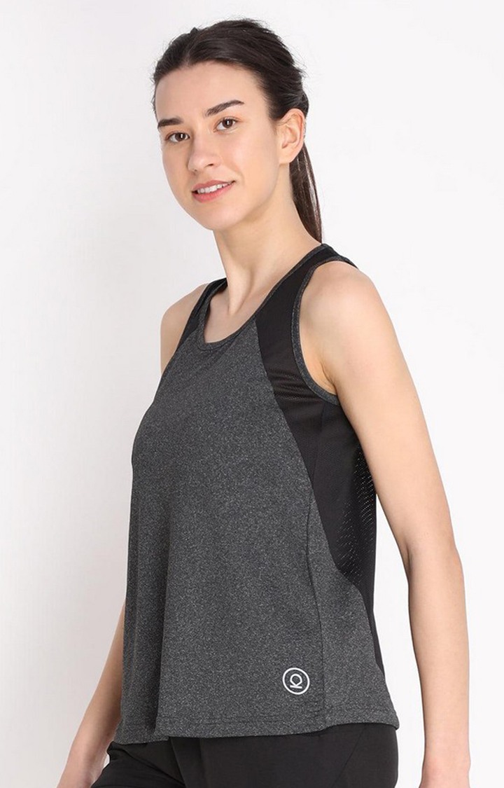 Women's Grey Melange Textured Polyester Tank Top