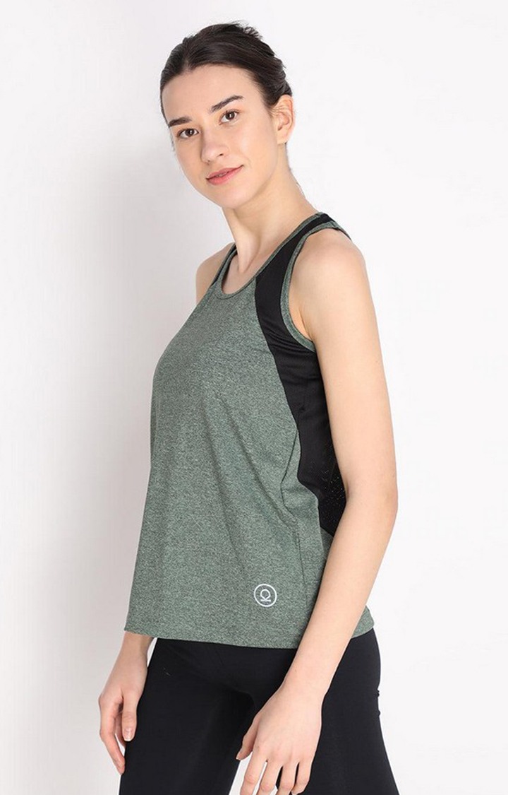 Women's Green Melange Textured Polyester Tank Top