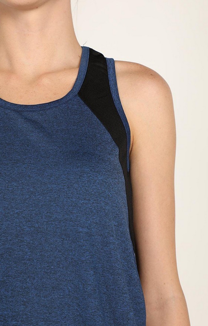 Women's Blue Melange Textured Polyester Tank Top