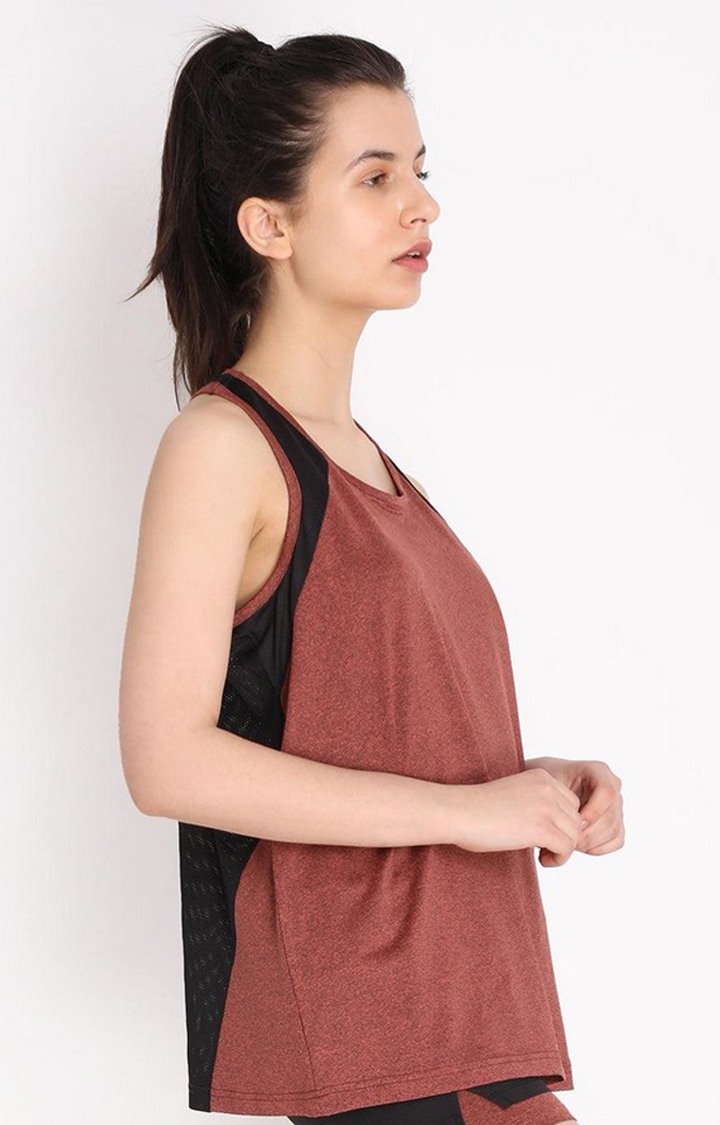 Women's Brown Melange Textured Polyester Tank Top