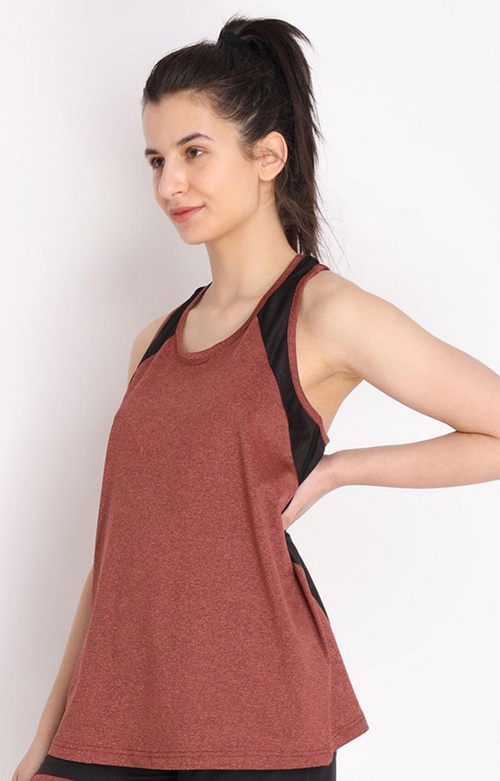 Women's Brown Melange Textured Polyester Tank Top