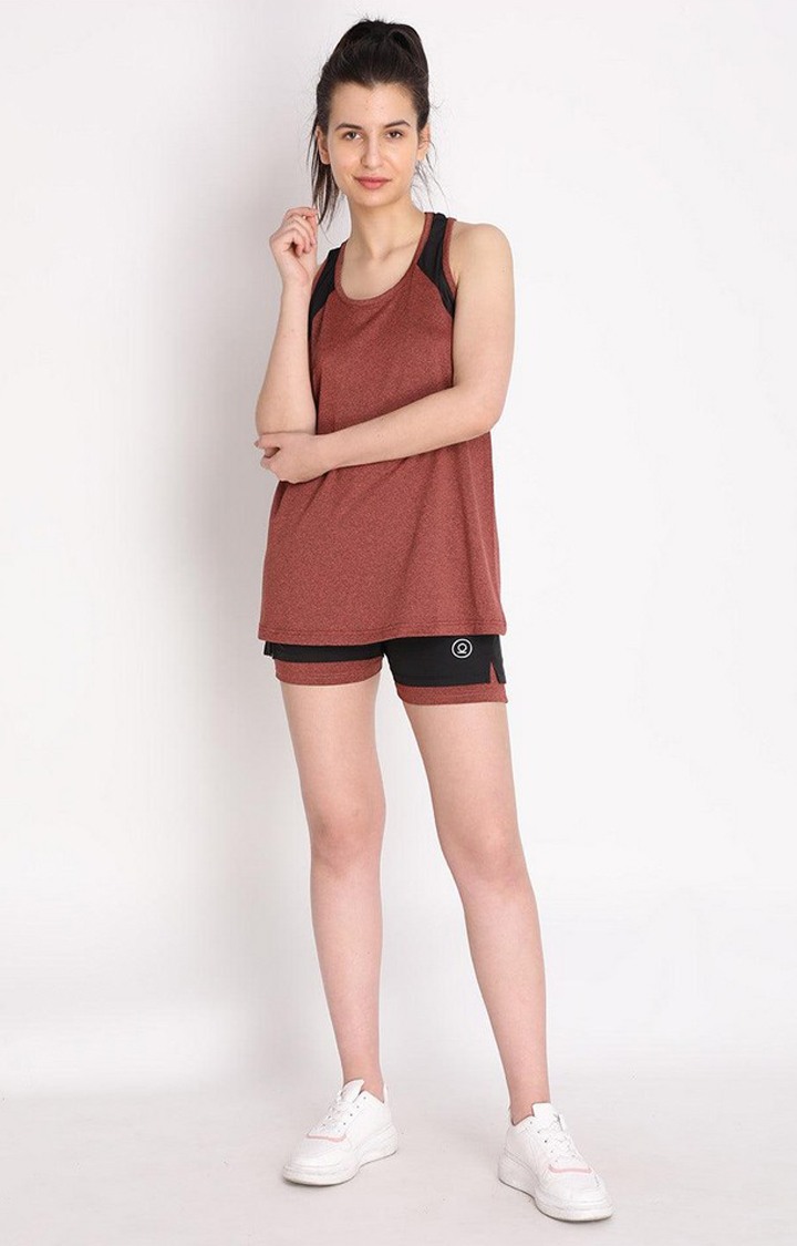 Women's Brown Melange Textured Polyester Tank Top