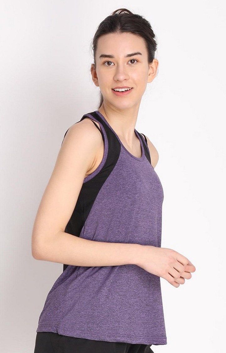 Women's Purple Melange Textured Polyester Tank Top