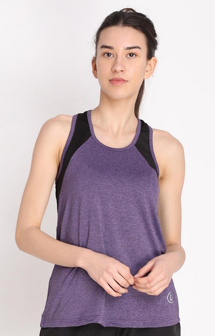Women's Purple Melange Textured Polyester Tank Top
