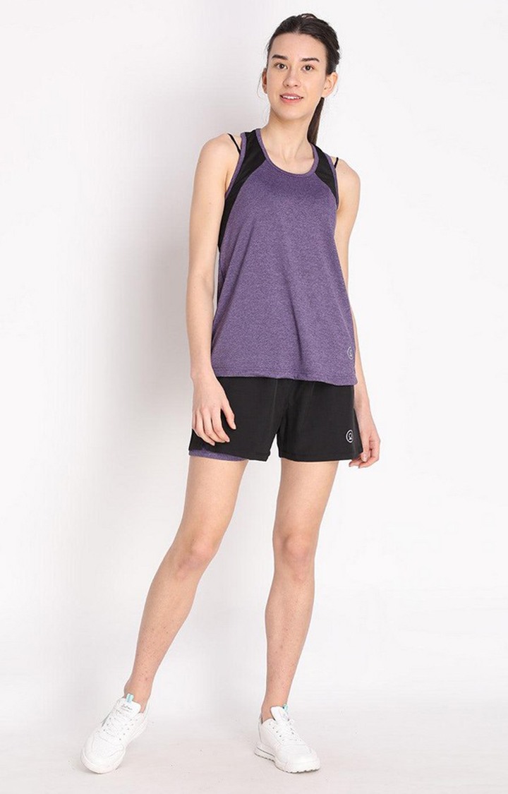 Women's Purple Melange Textured Polyester Tank Top