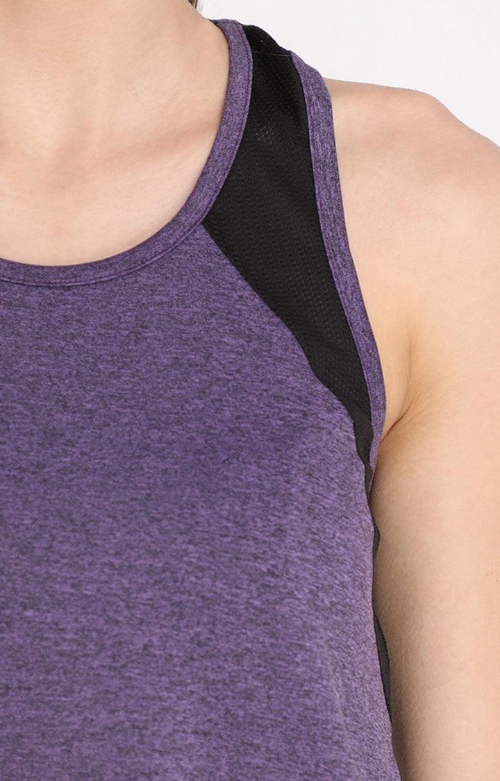 Women's Purple Melange Textured Polyester Tank Top