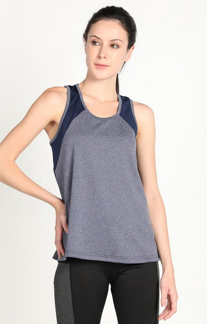 Women's Blue Melange Textured Polyester Tank Top