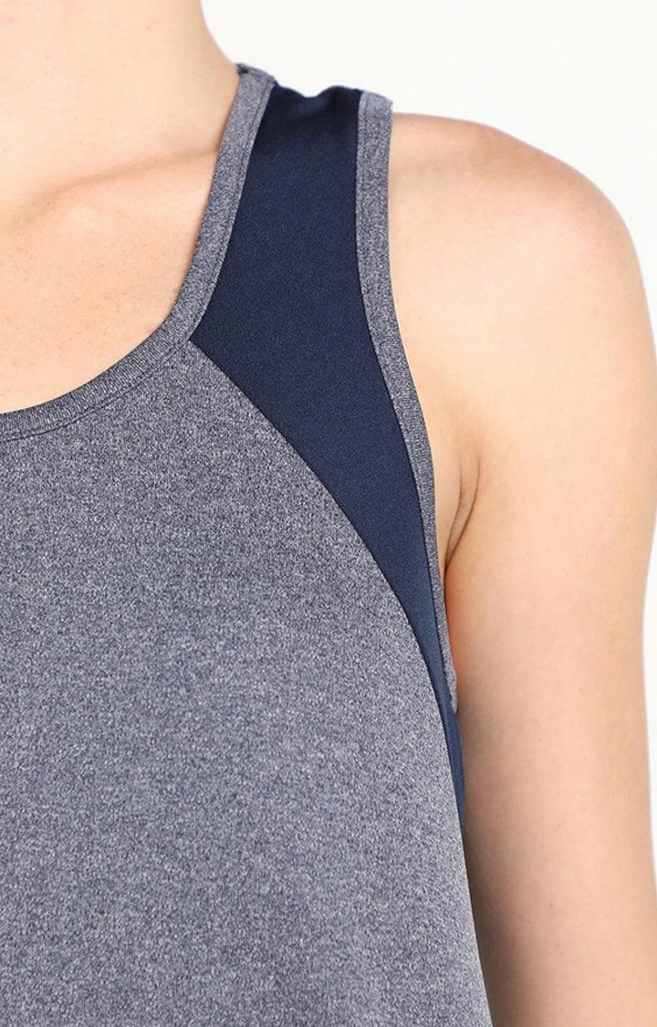 Women's Blue Melange Textured Polyester Tank Top