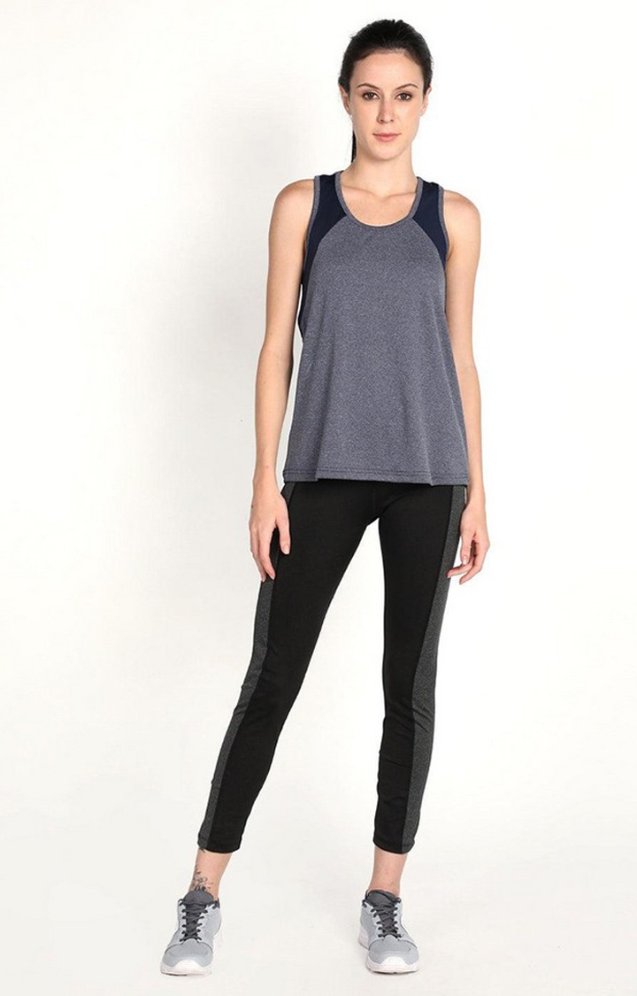 Women's Blue Melange Textured Polyester Tank Top