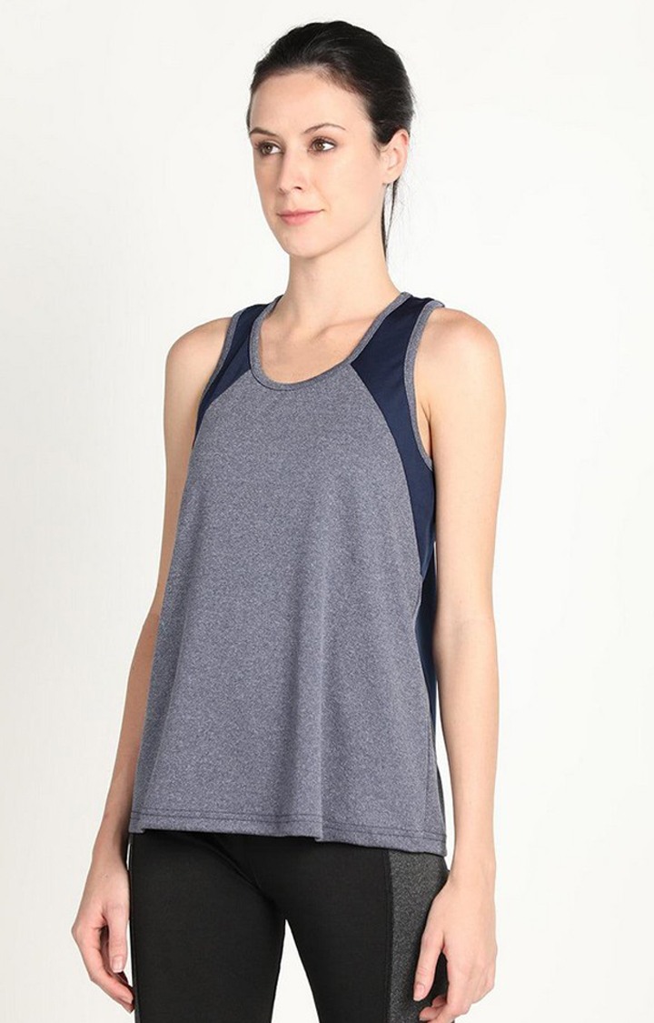 Women's Blue Melange Textured Polyester Tank Top