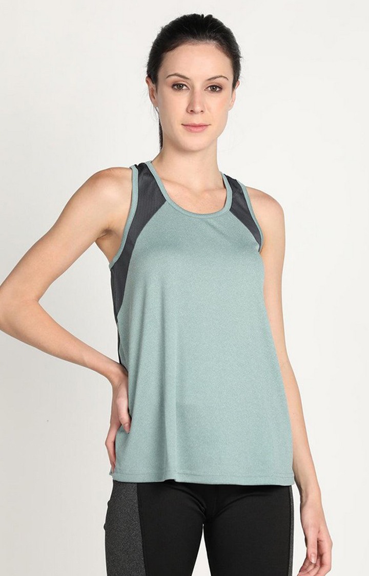 Women's Green Melange Textured Polyester Tank Top