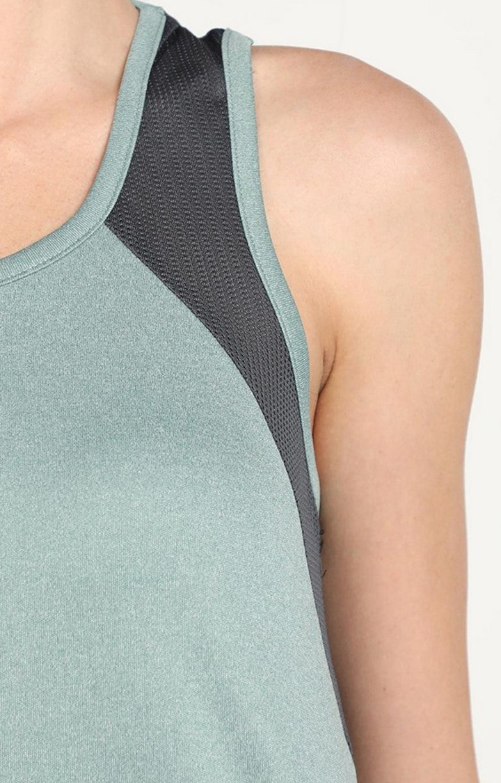 Women's Green Melange Textured Polyester Tank Top