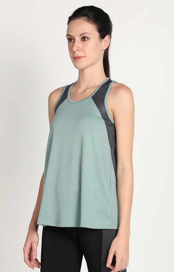 Women's Green Melange Textured Polyester Tank Top