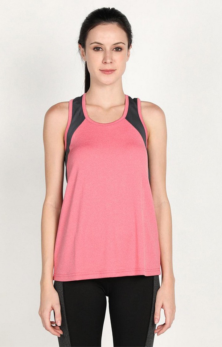Women's Pink Melange Textured Polyester Tank Top