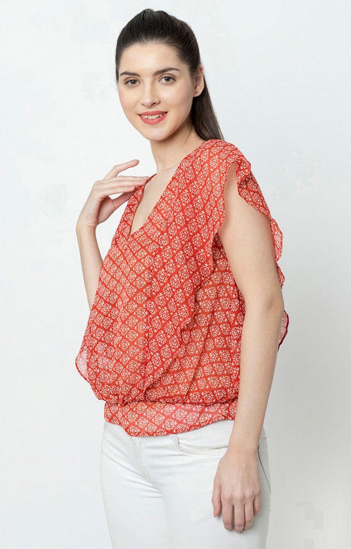 SQew | Sqew Women Polyester Red Printed Top 2