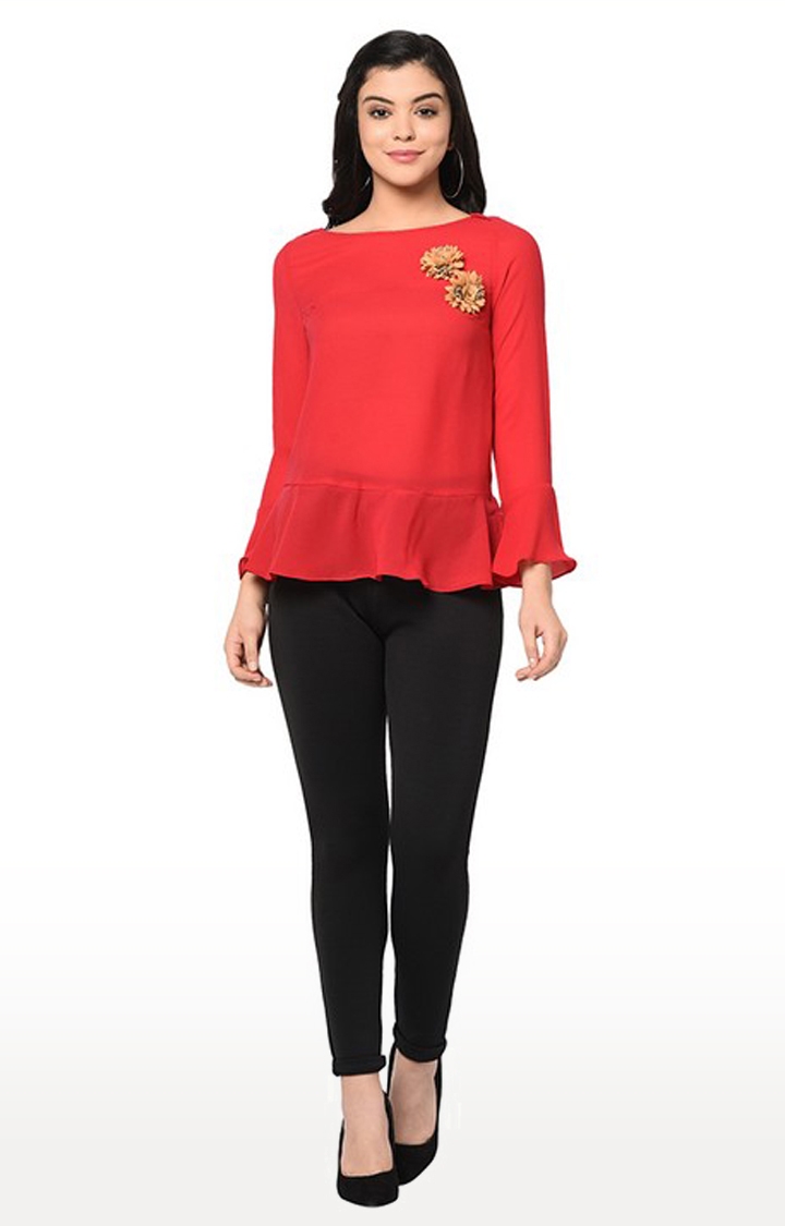SQew | Sqew Women Polyester Red Solid Top 2