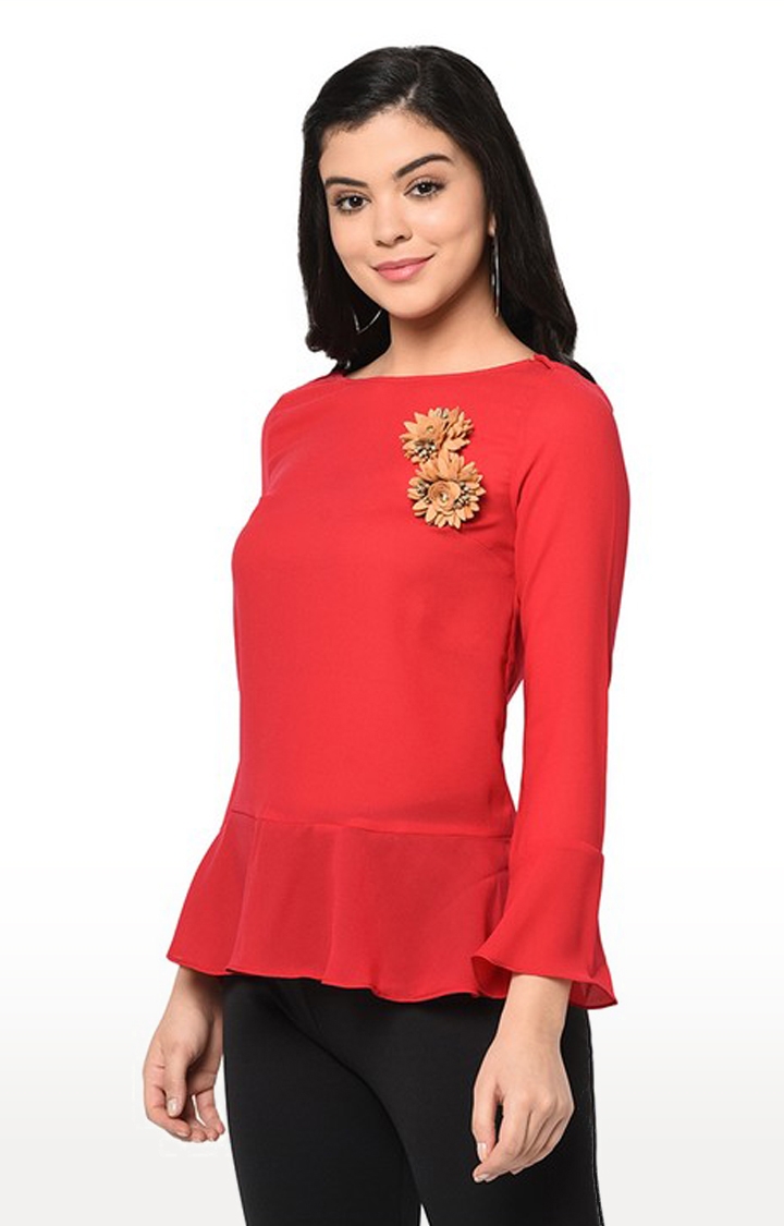 SQew | Sqew Women Polyester Red Solid Top 3