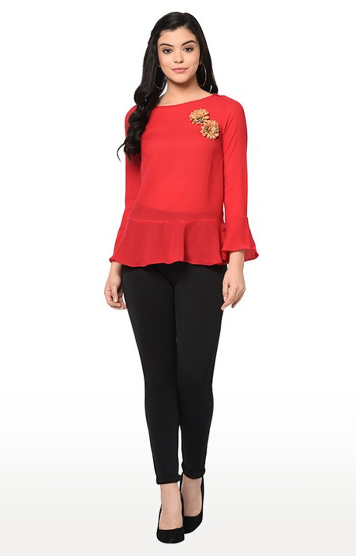 SQew | Sqew Women Polyester Red Solid Top 1