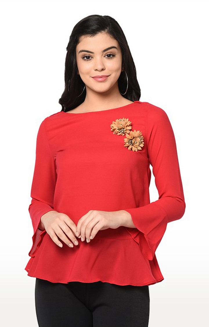 SQew | Sqew Women Polyester Red Solid Top 0