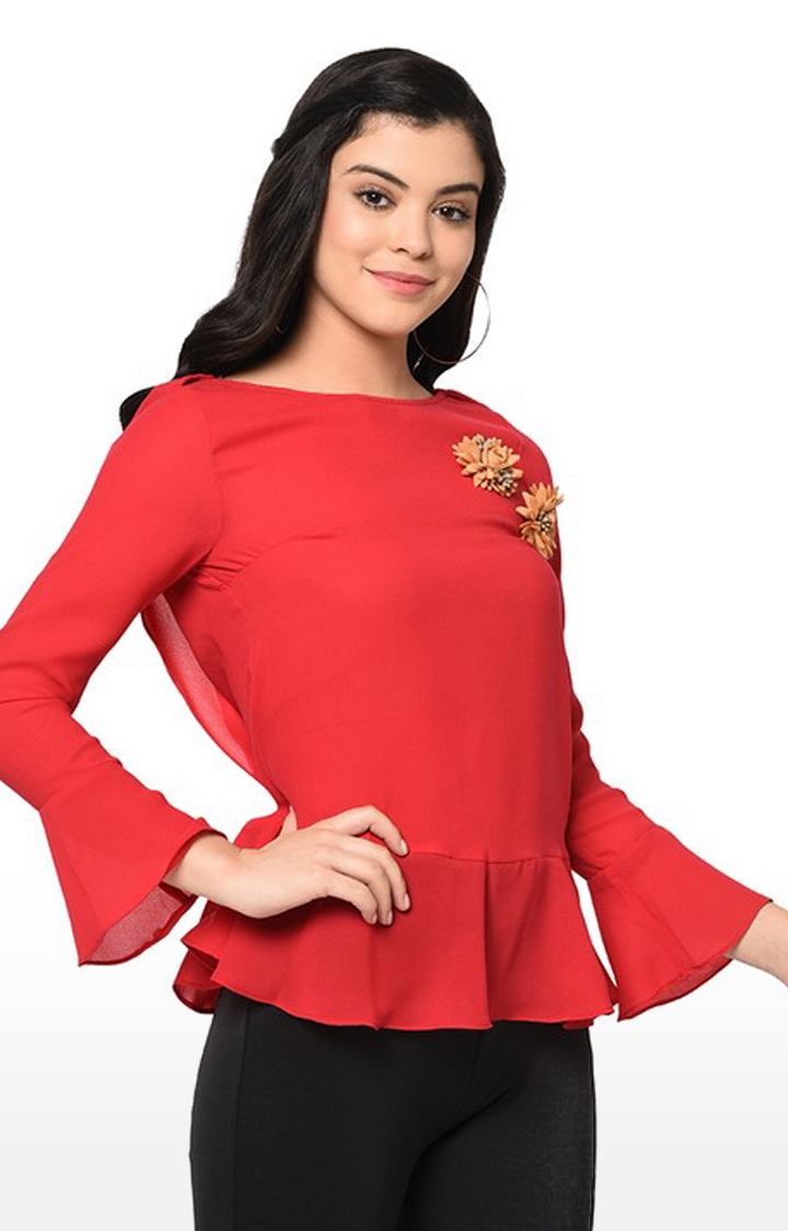 SQew | Sqew Women Polyester Red Solid Top 4