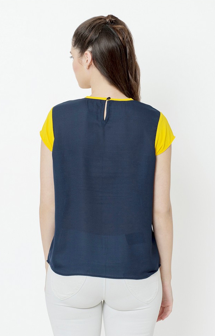 SQew | Sqew Women Polyester Yellow and Blue Solid Top 4