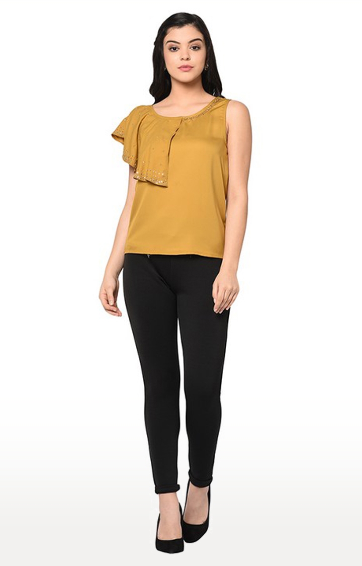 SQew | Sqew Women Polyester Yellow Solid Top 1