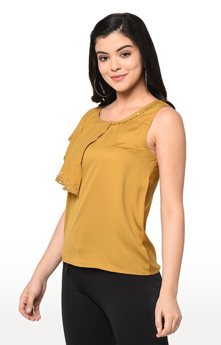SQew | Sqew Women Polyester Yellow Solid Top 2