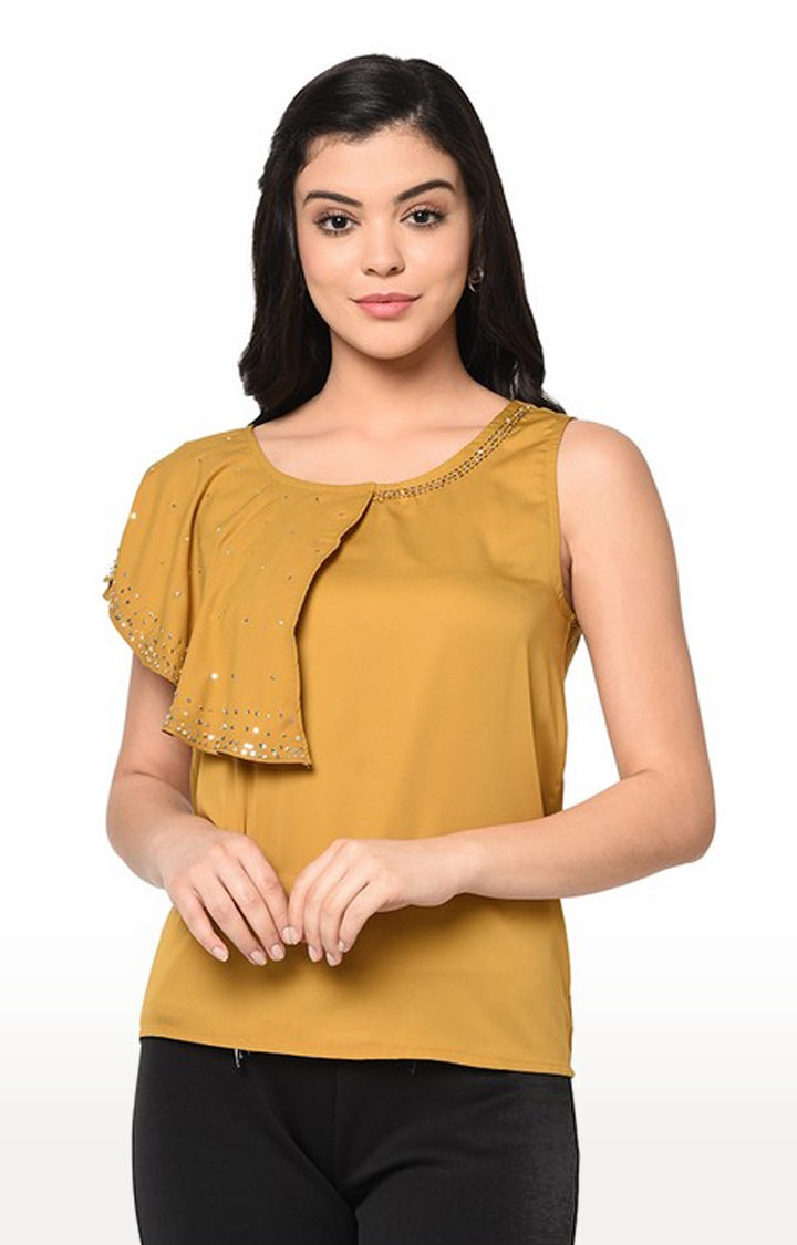 SQew | Sqew Women Polyester Yellow Solid Top 0