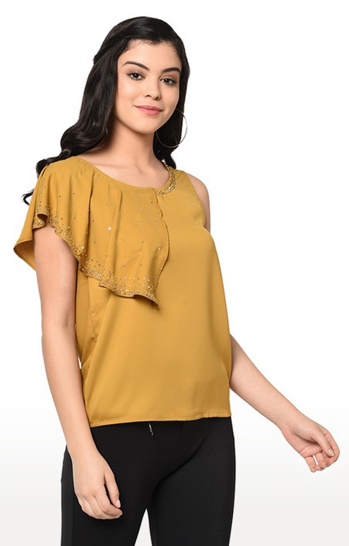 SQew | Sqew Women Polyester Yellow Solid Top 3