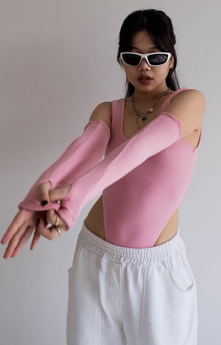 Women's Pink Square Cut Bodysuit