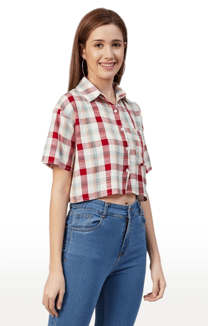 Women's Multicolour Viscose Checked Crop Shirt