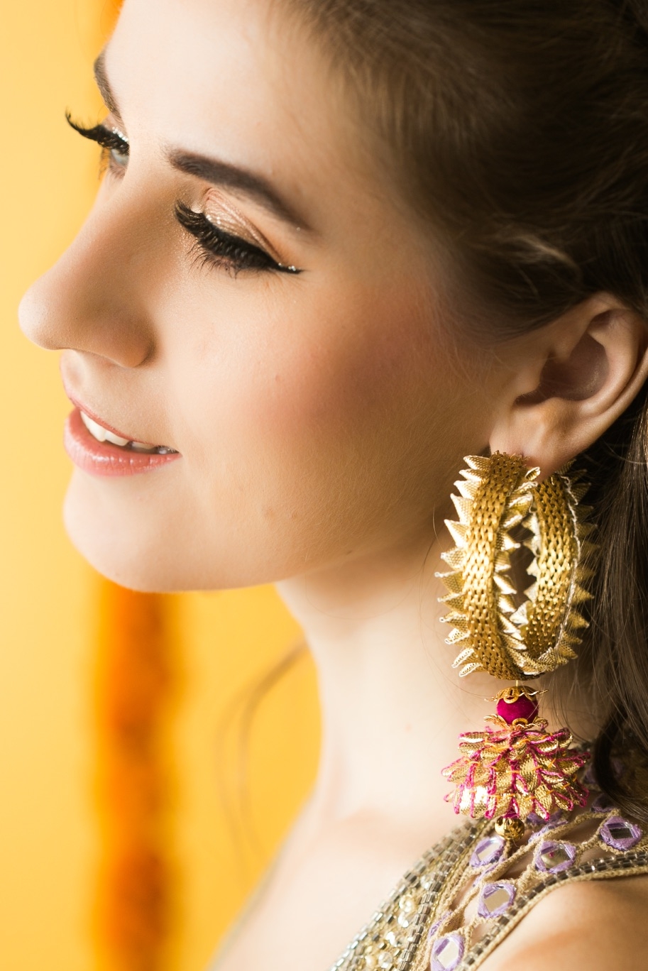 Floral art | Gold Gotta Patti Hoop Earings for Women  undefined