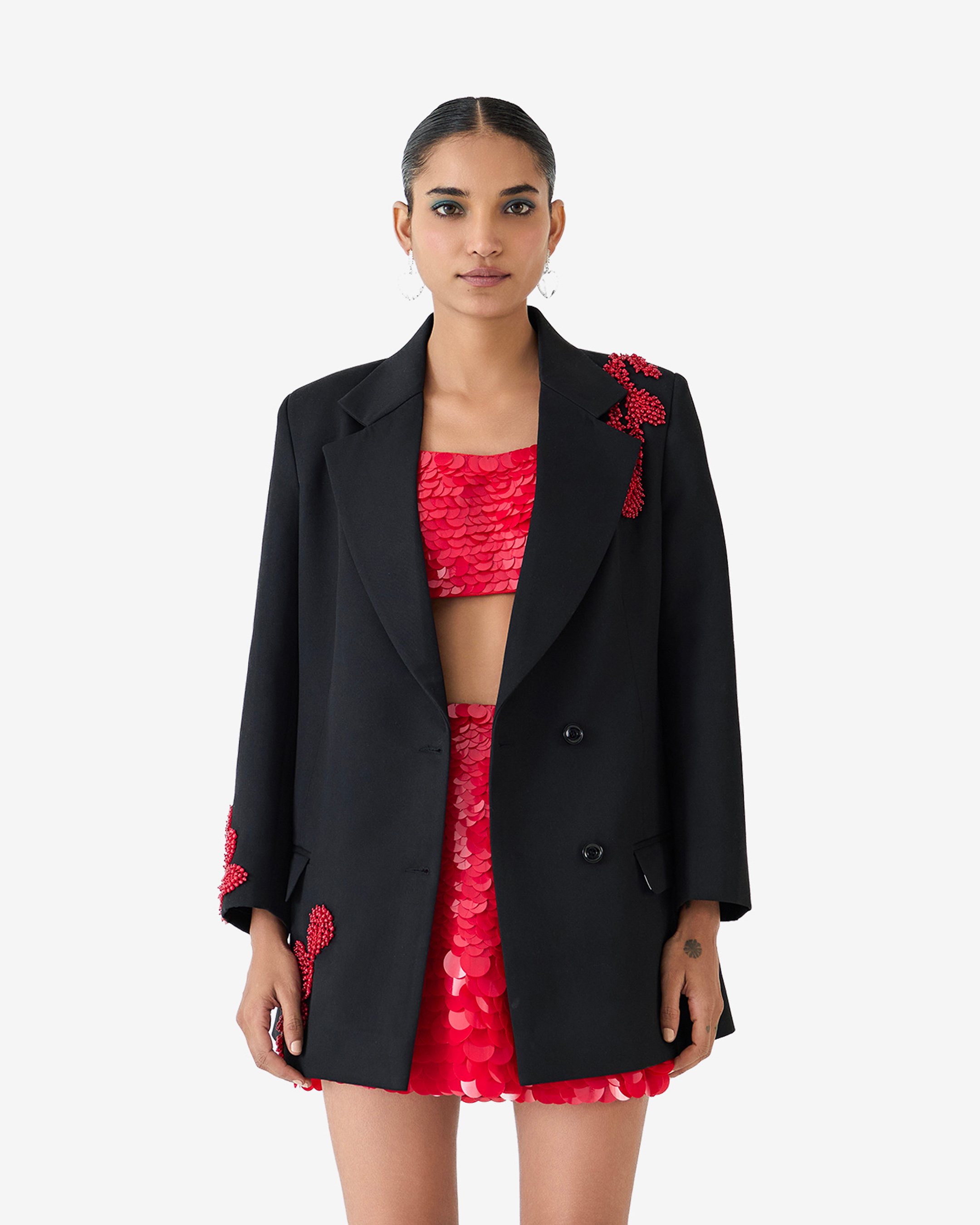 Black Cherry Embroidered Blazer