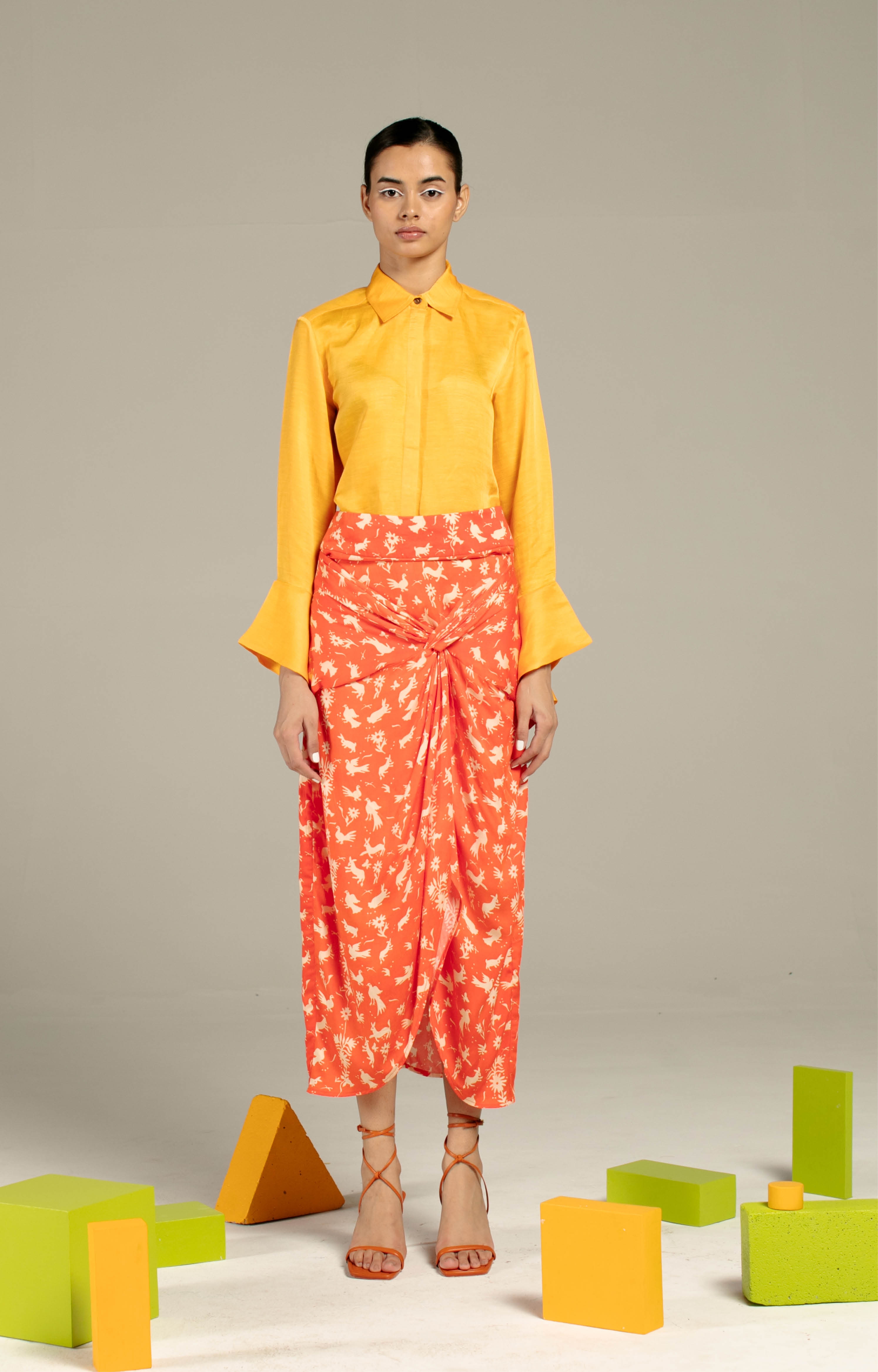 Chidiya Draped Skirt(Orange)
