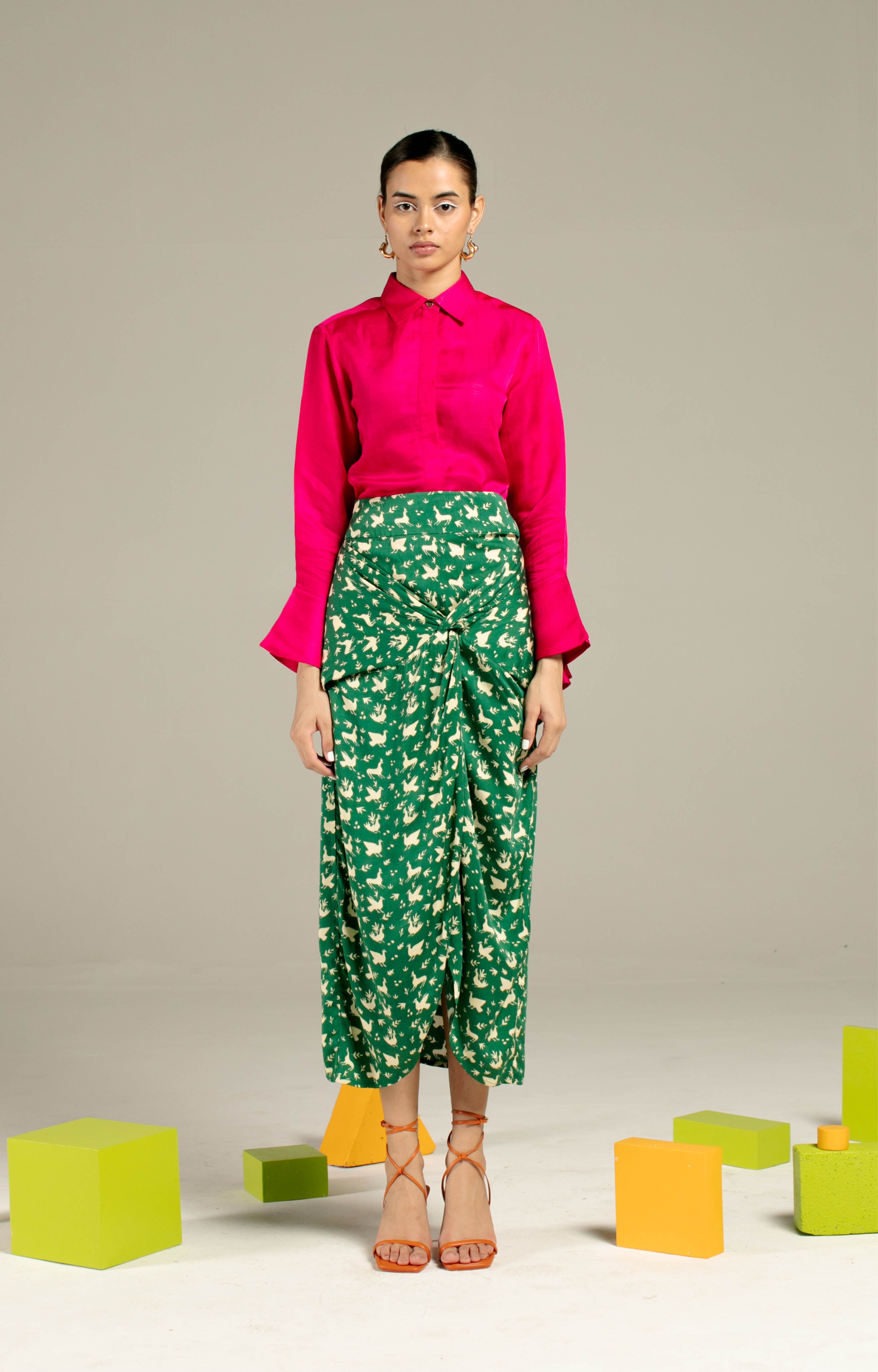 Chidiya Draped Skirt(Green)